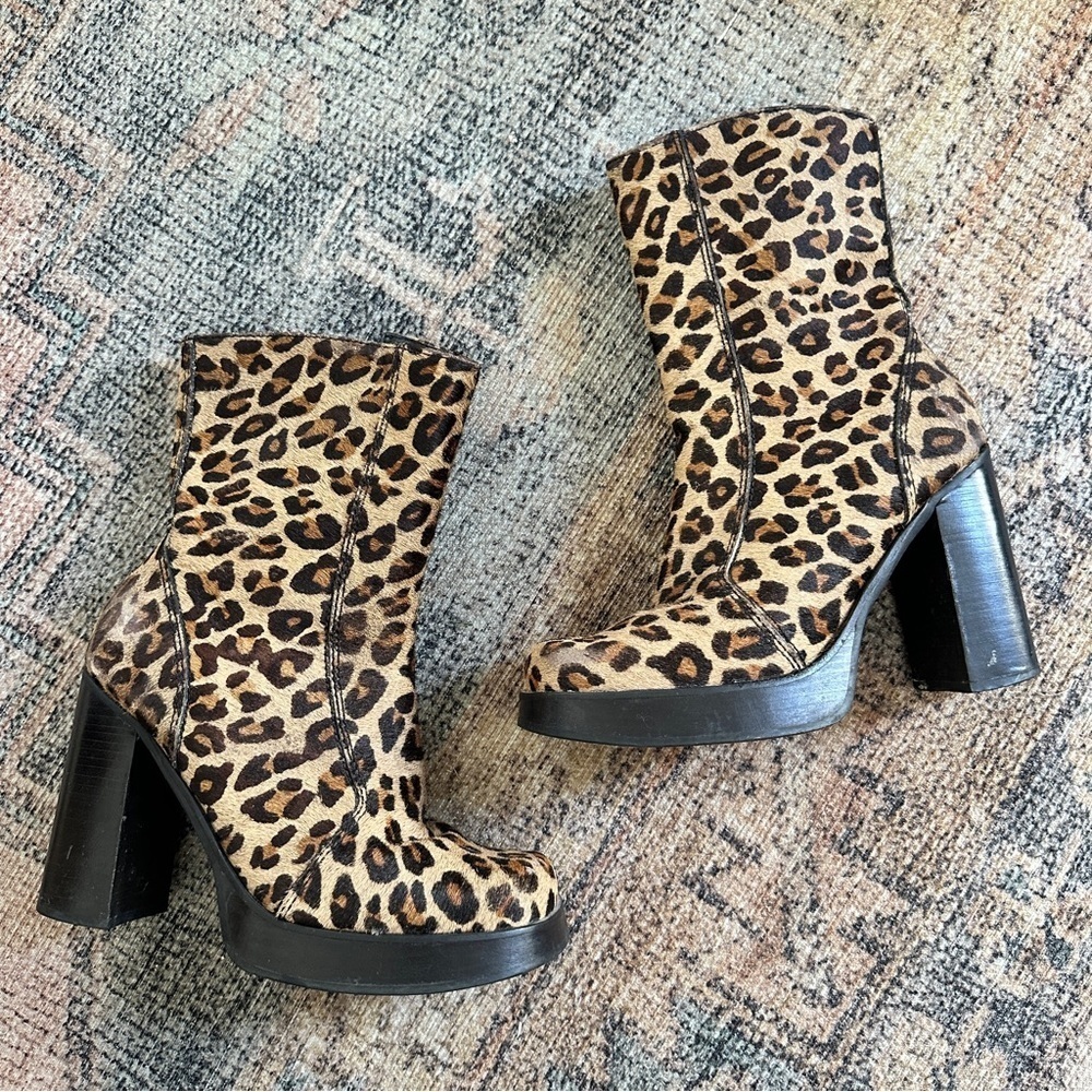 Rare Vintage Y2k Steve Madden Cheetah Chunky Platform Heeled Boots Sz 8.5